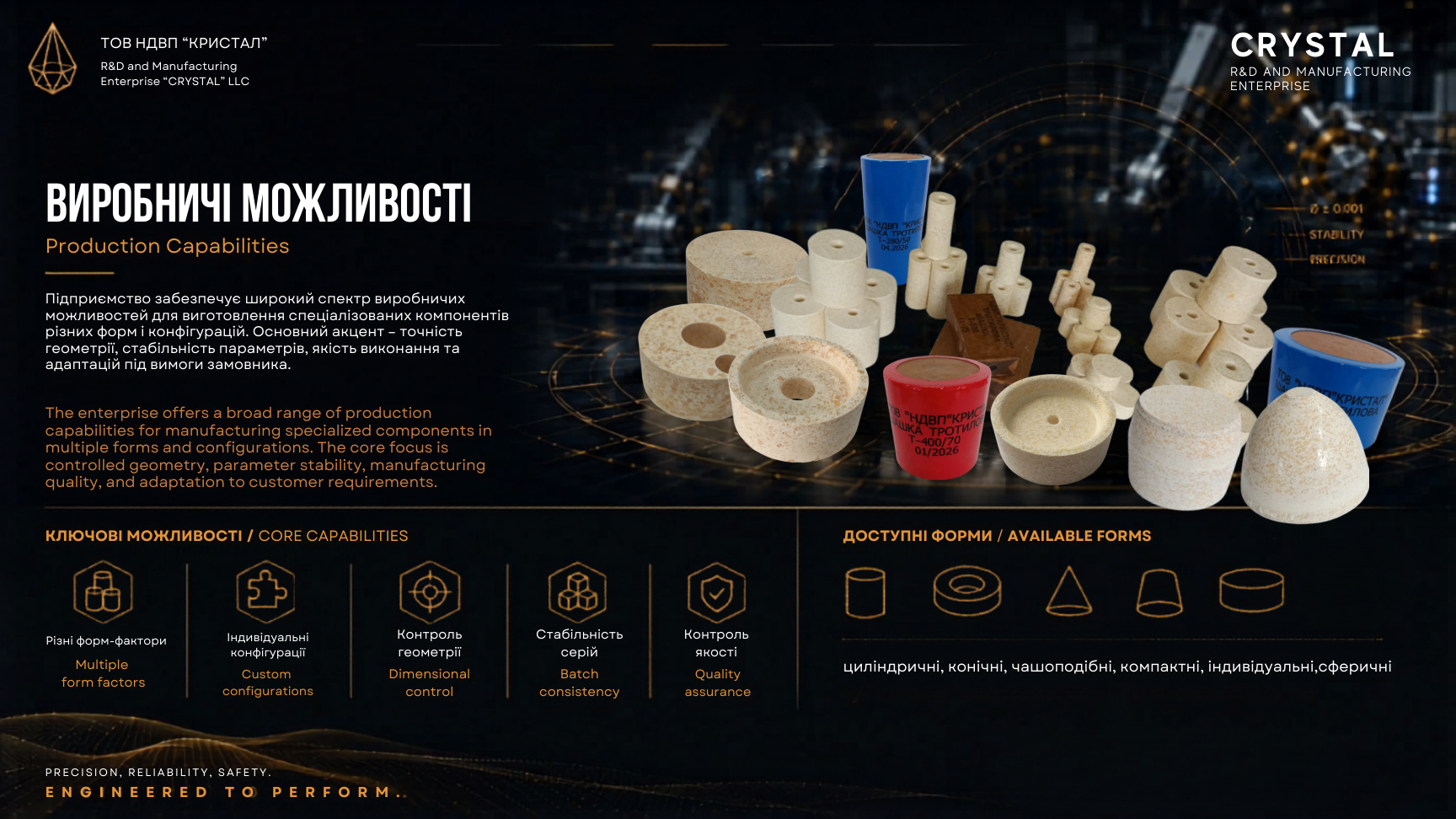 Виробничі можливості CRYSTAL
